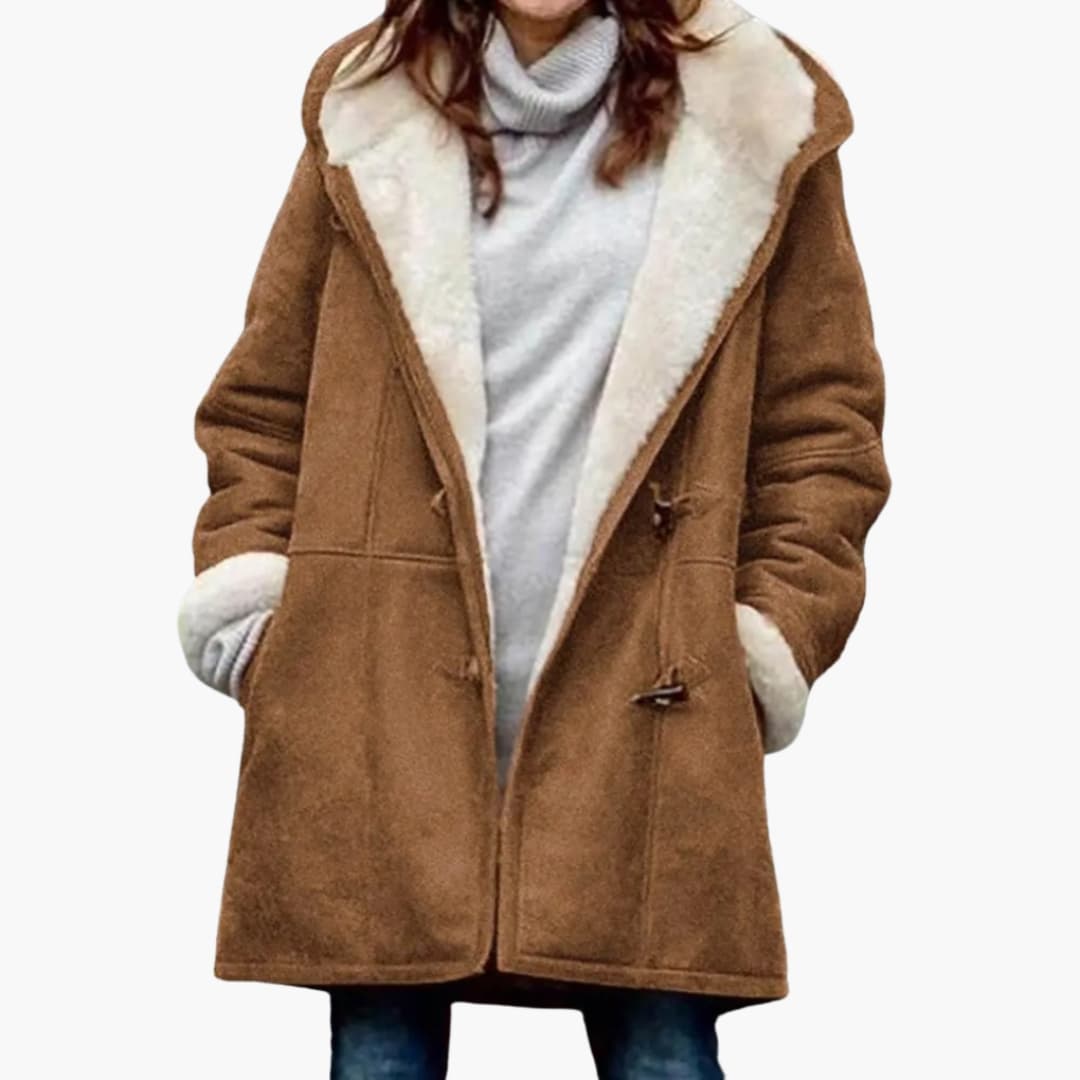 Manteau à capuche doublé de polaire à brandebourgs — Amielle Paris