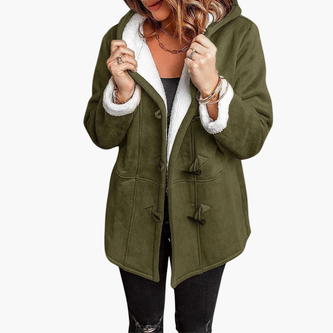 Manteau à capuche doublé de polaire à brandebourgs — Amielle Paris