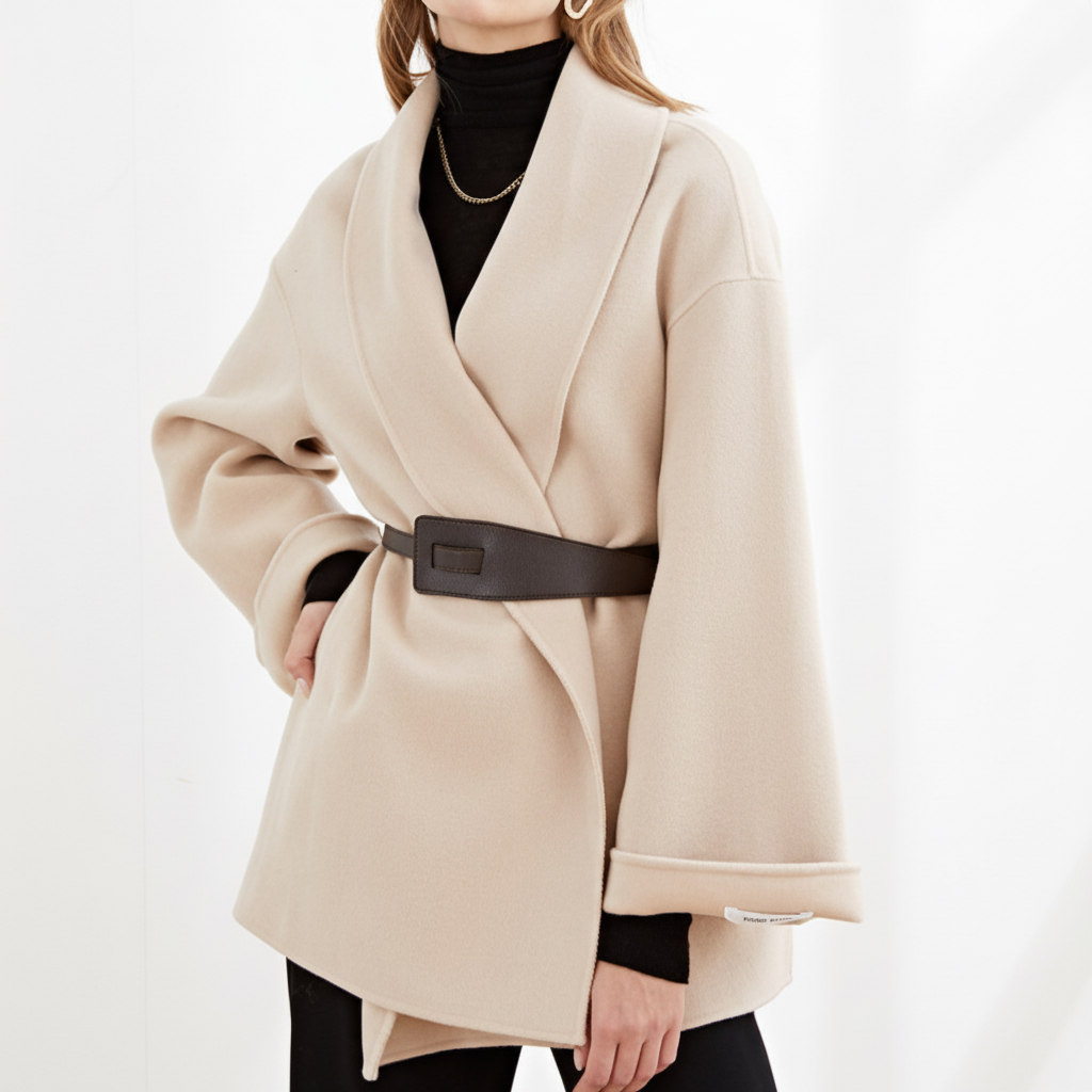 Manteau portefeuille à large col et ceinture — Amielle Paris