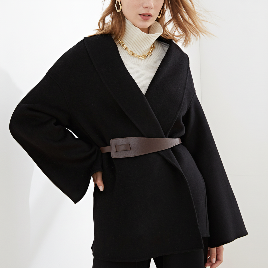Manteau portefeuille à large col et ceinture — Amielle Paris