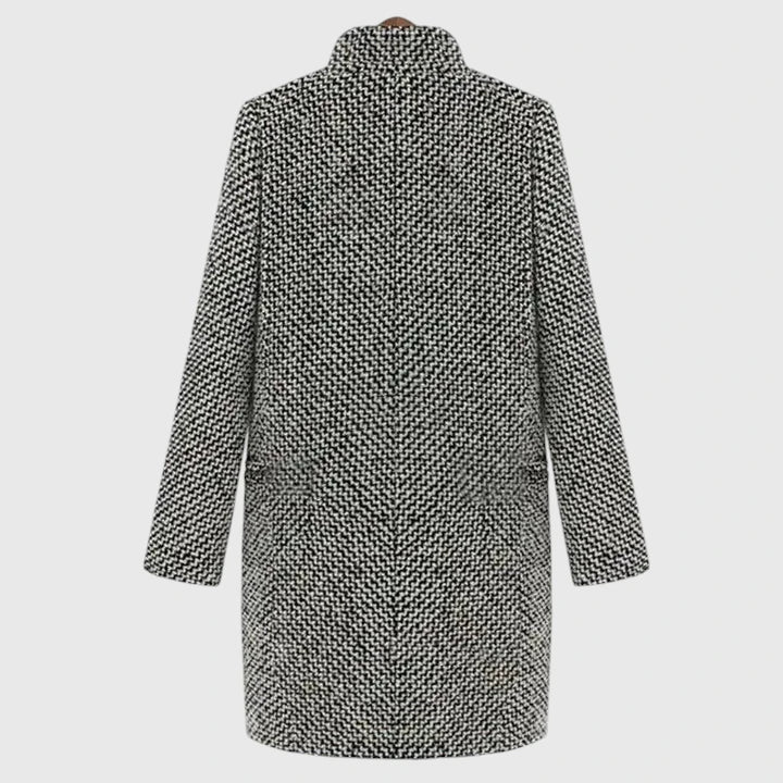 Manteau long en tweed pied-de-poule doublé matelassé — Amielle Paris