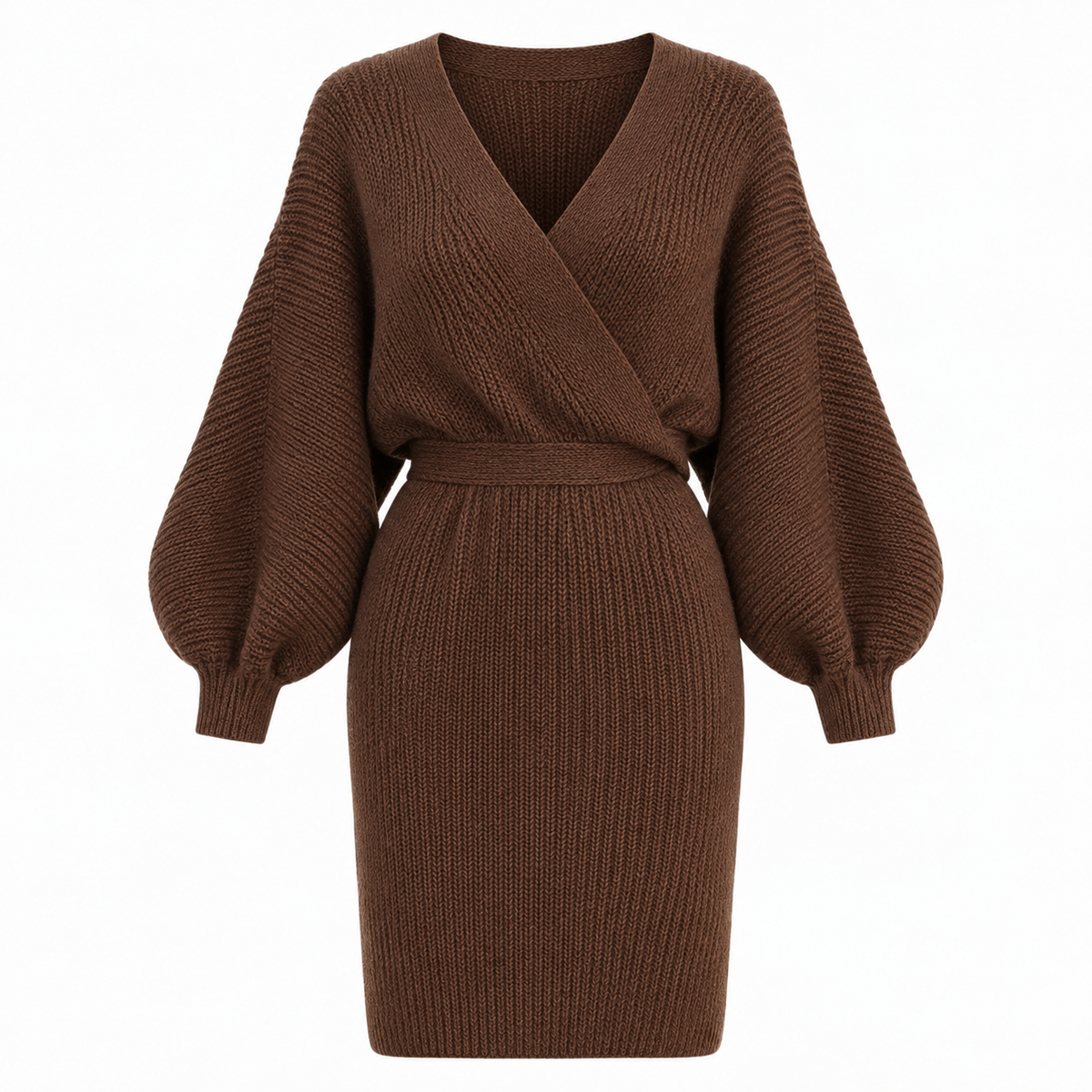 Robe-pull portefeuille à manches bouffantes — Amielle Paris