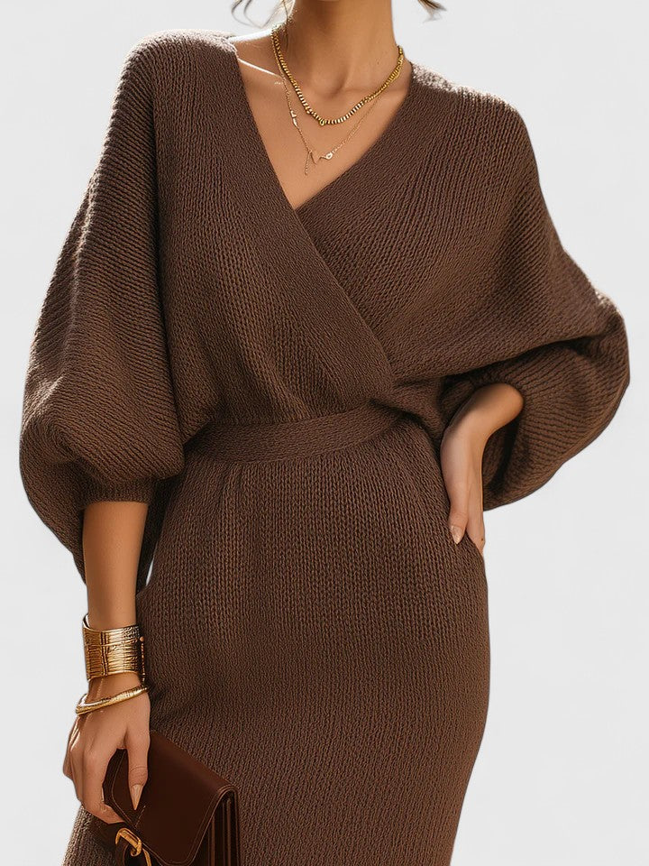 Robe-pull portefeuille à manches bouffantes — Amielle Paris