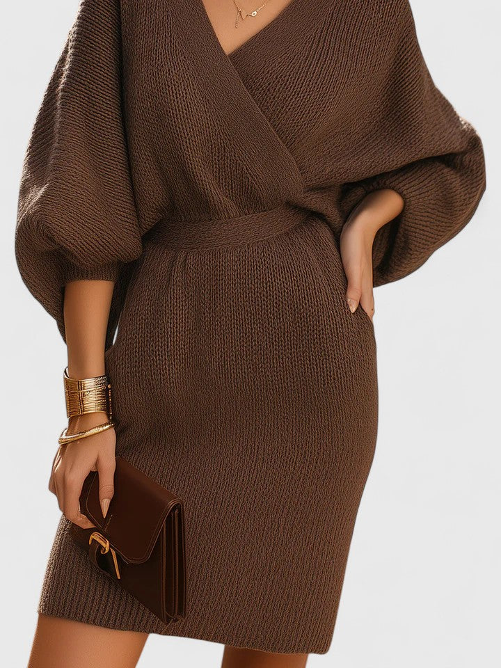 Robe-pull portefeuille à manches bouffantes — Amielle Paris