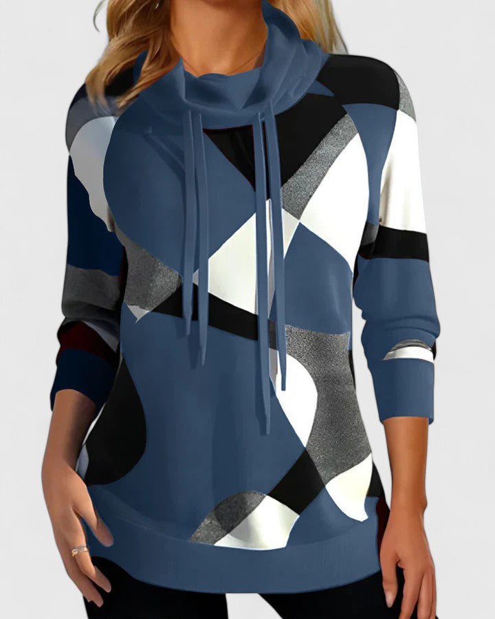 Pull à col bénitier, cordon et motifs contrastés — Amielle Paris