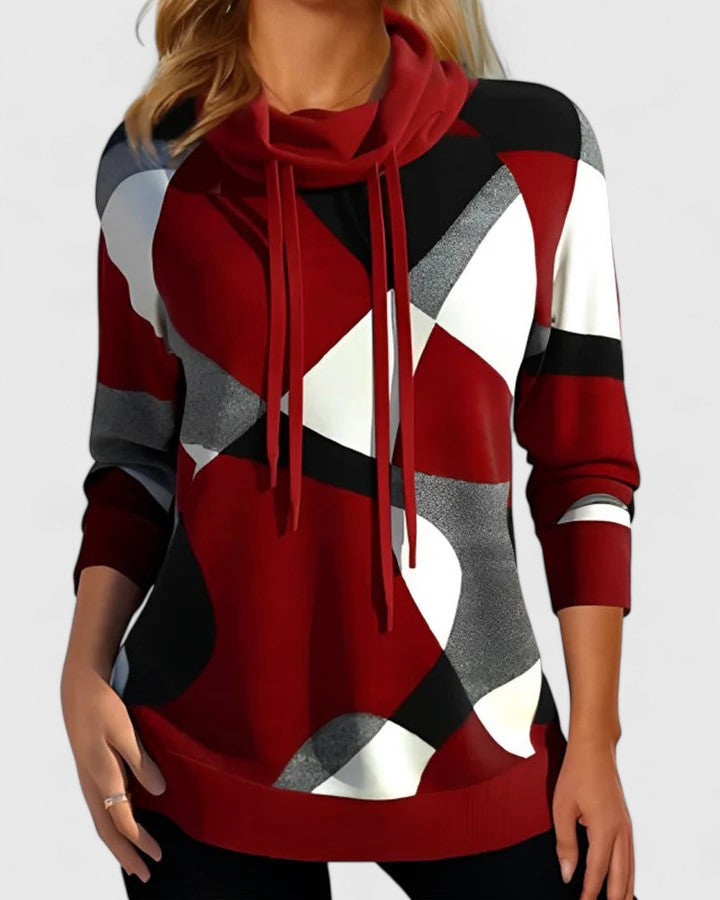 Pull à col bénitier, cordon et motifs contrastés — Amielle Paris