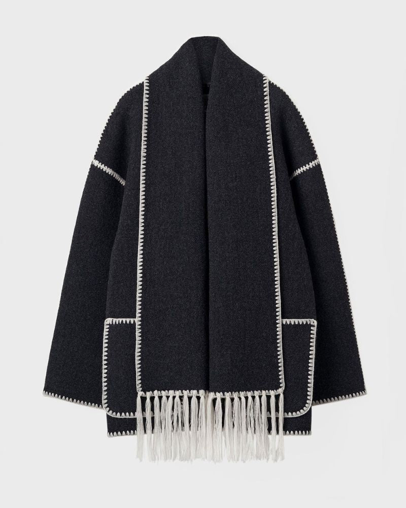 Freya | Veste cape en laine à franges — Amielle Paris