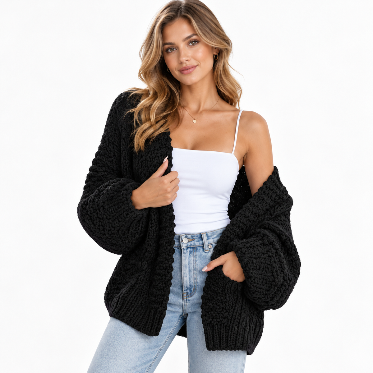 Matilda | Gilet ample en grosse maille — Amielle Paris
