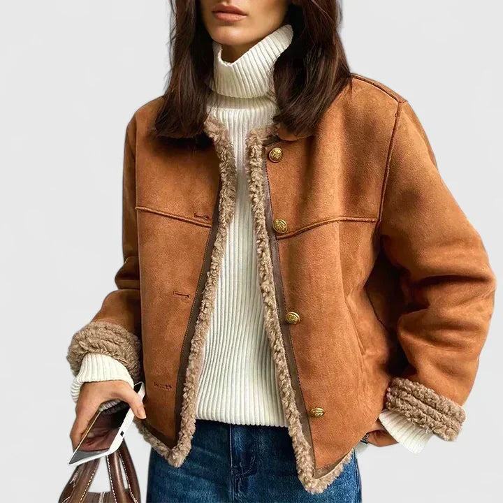 Poppy | Veste courte aspect daim et doublure imitation mouton — Amielle Paris
