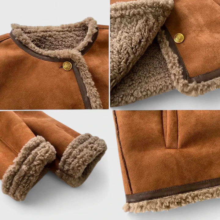Poppy | Veste courte aspect daim et doublure imitation mouton — Amielle Paris
