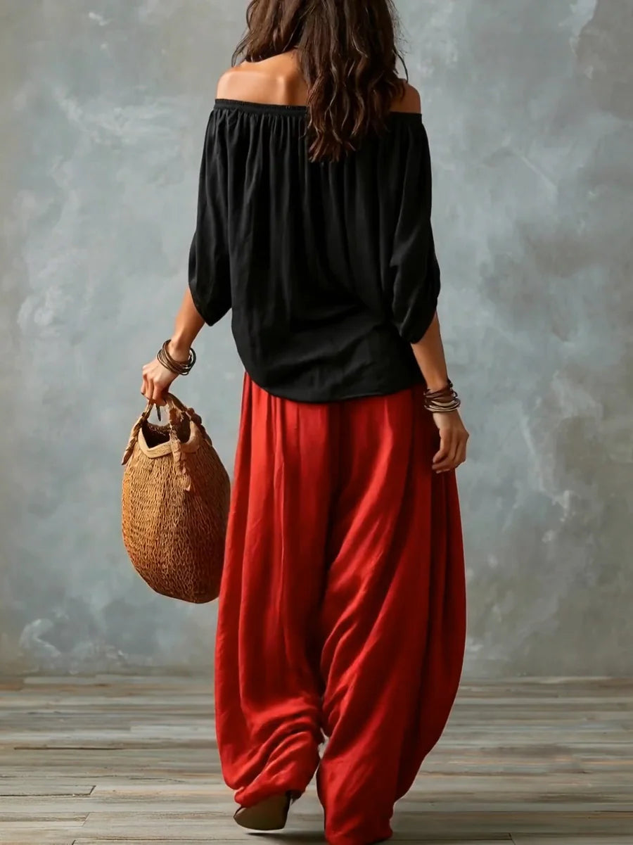 Lyra | Ensemble épaules dénudées et pantalon large — Amielle Paris