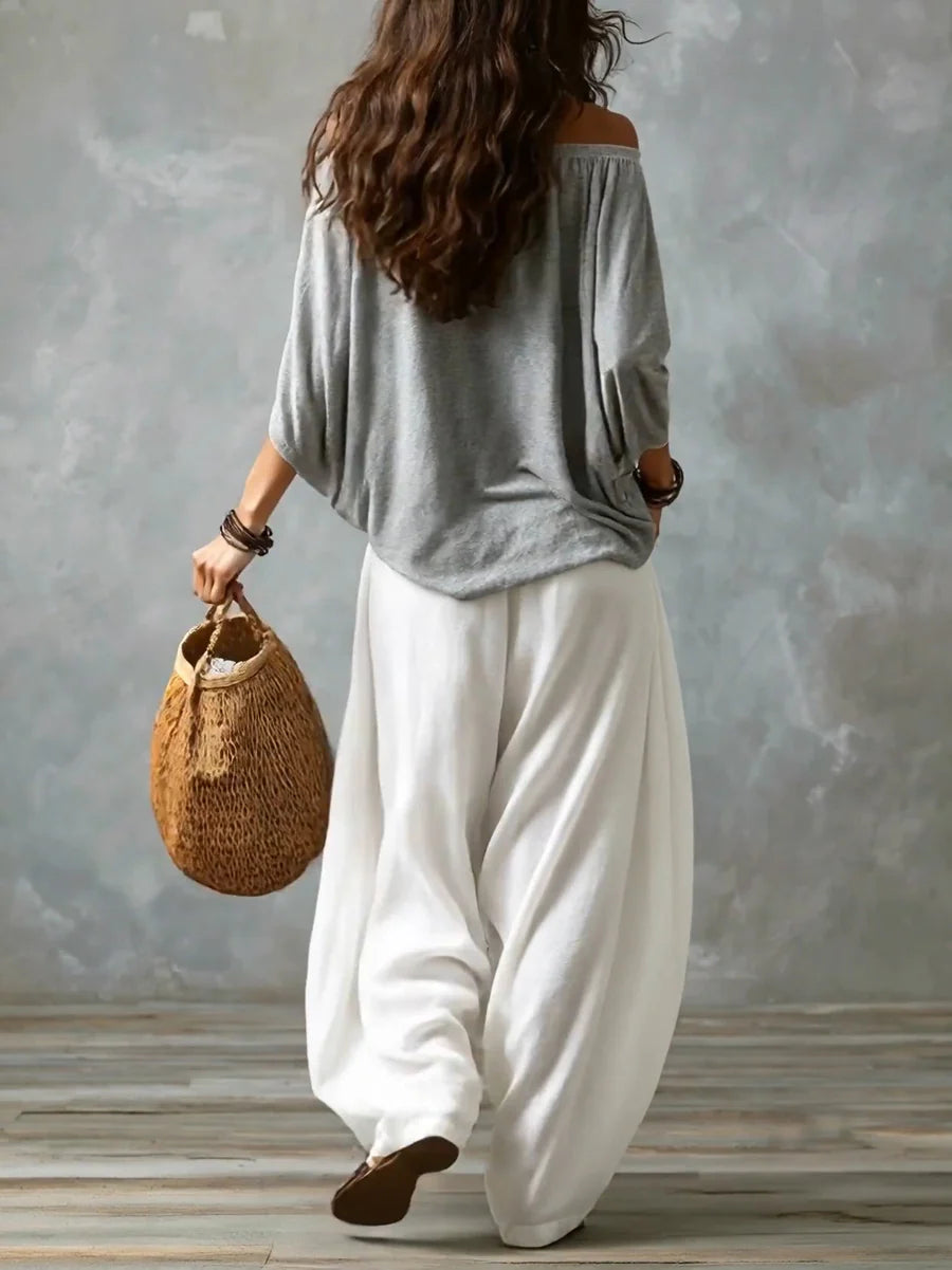 Lyra | Ensemble épaules dénudées et pantalon large — Amielle Paris