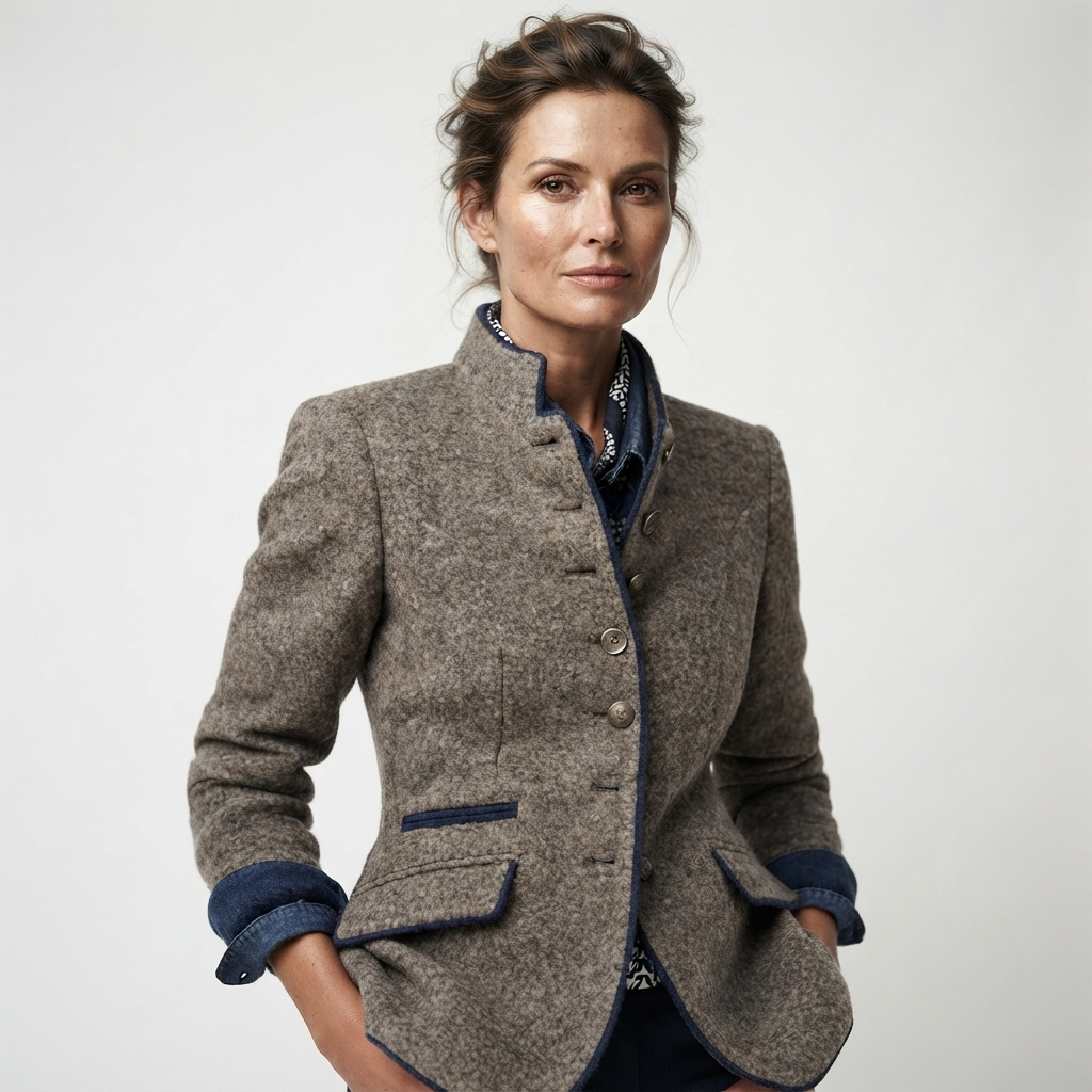 Edwina | Veste en laine mélangée à col officier — Amielle Paris