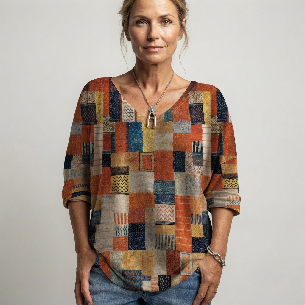 Sophie | Blouse à imprimé effet patchwork — Amielle Paris