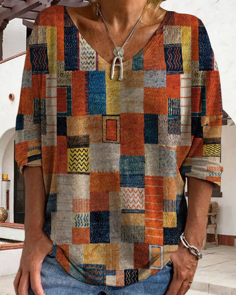 Sophie | Blouse à imprimé effet patchwork — Amielle Paris