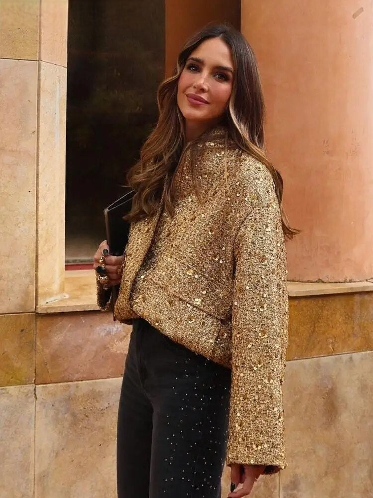 Arabella | Veste courte à sequins dorés — Amielle Paris
