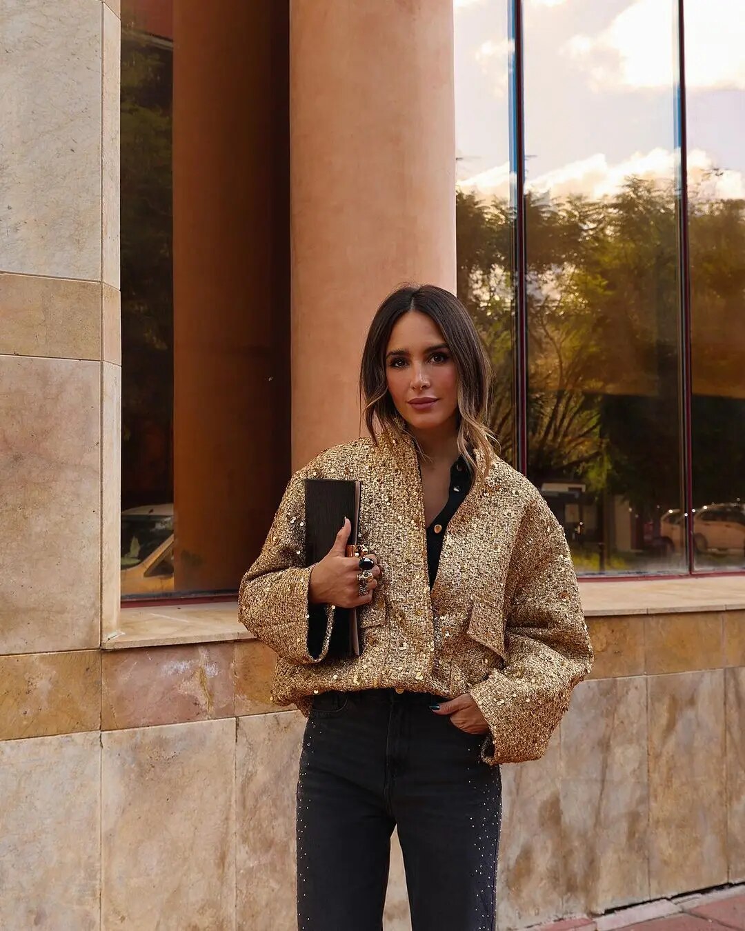 Arabella | Veste courte à sequins dorés — Amielle Paris