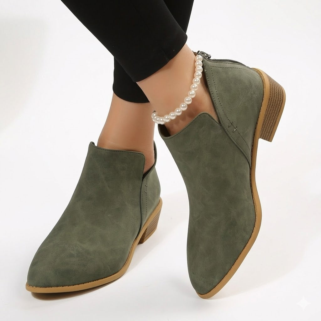 Juliette | Bottines à petit talon carré et zip latéral — Amielle Paris