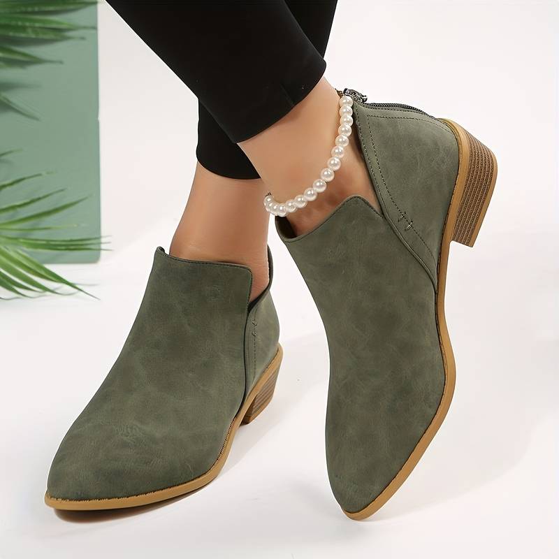 Juliette | Bottines à petit talon carré et zip latéral — Amielle Paris