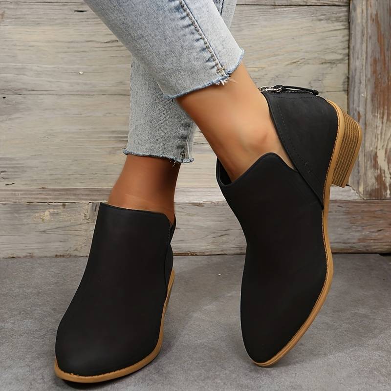 Juliette | Bottines à petit talon carré et zip latéral — Amielle Paris