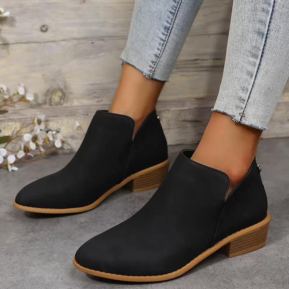 Juliette | Bottines à petit talon carré et zip latéral — Amielle Paris
