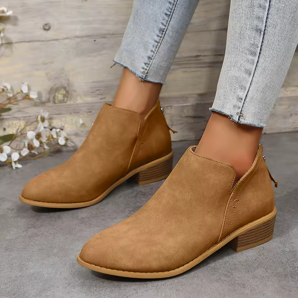 Juliette | Bottines à petit talon carré et zip latéral — Amielle Paris