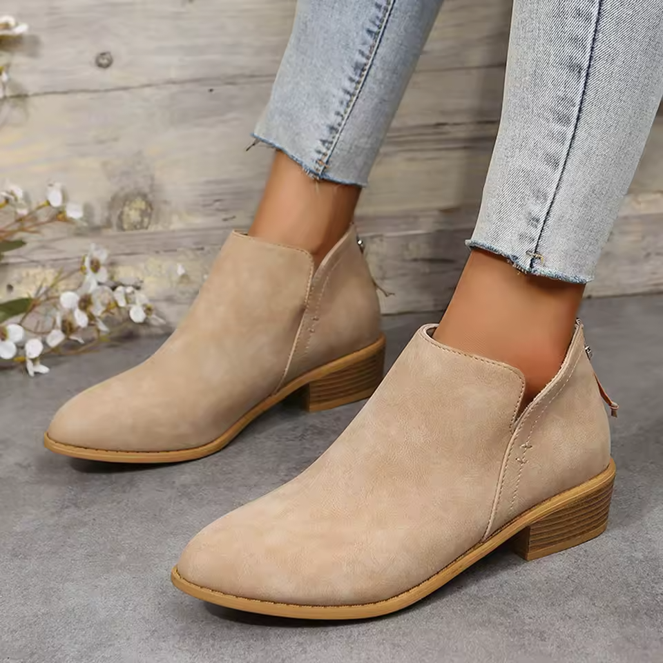 Juliette | Bottines à petit talon carré et zip latéral — Amielle Paris
