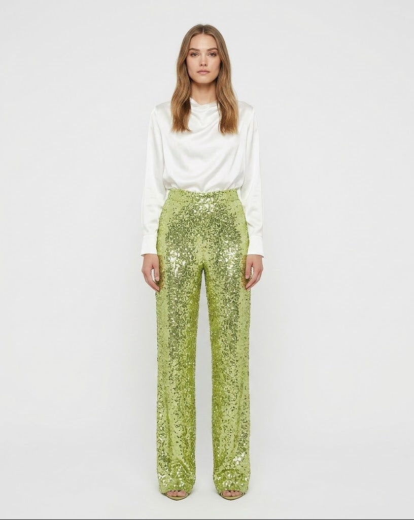 Phoebe | Pantalon large à sequins et taille haute — Amielle Paris