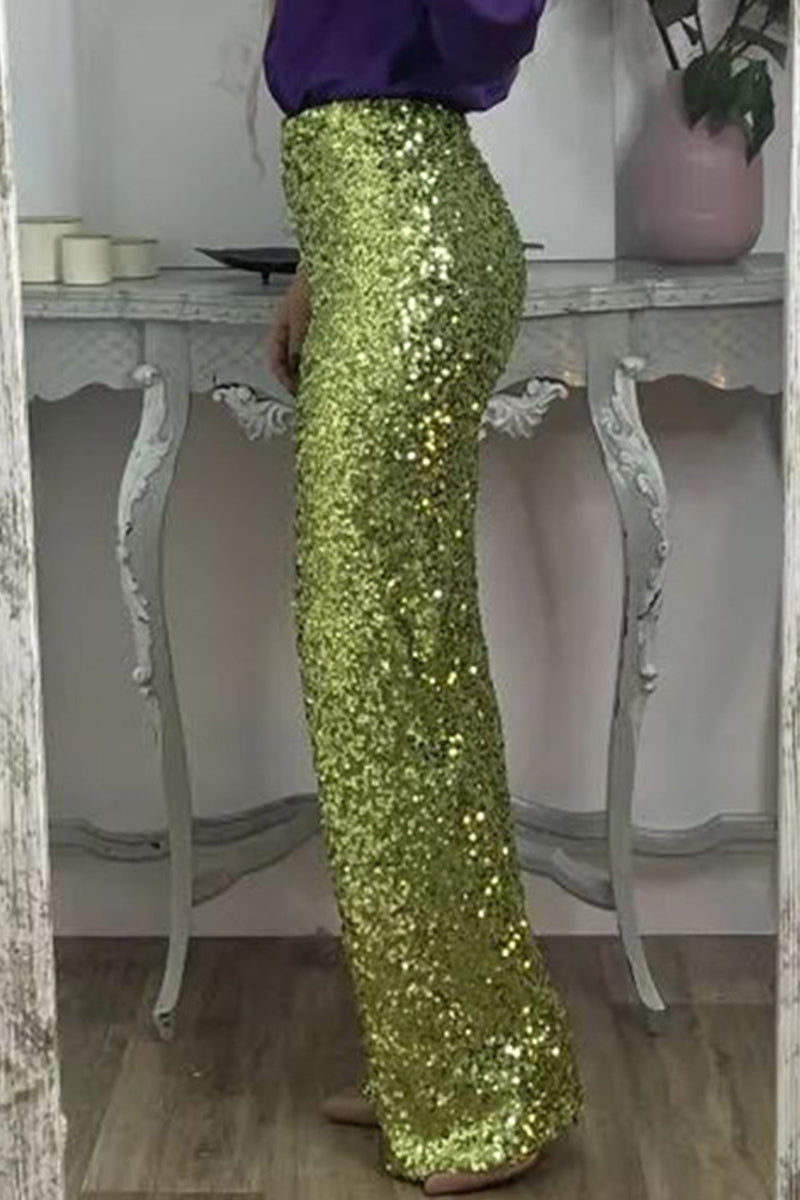 Phoebe | Pantalon large à sequins et taille haute — Amielle Paris