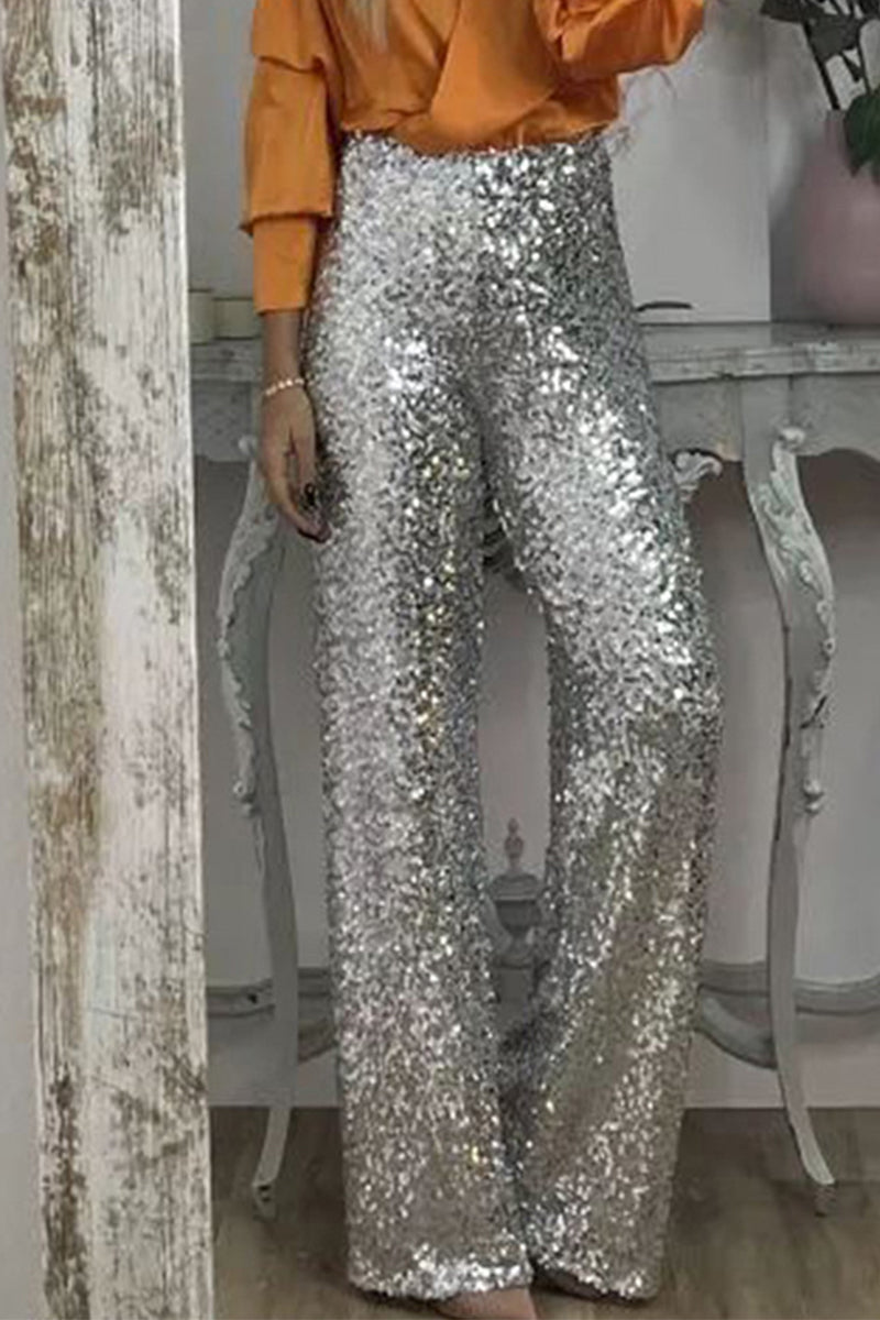 Phoebe | Pantalon large à sequins et taille haute — Amielle Paris