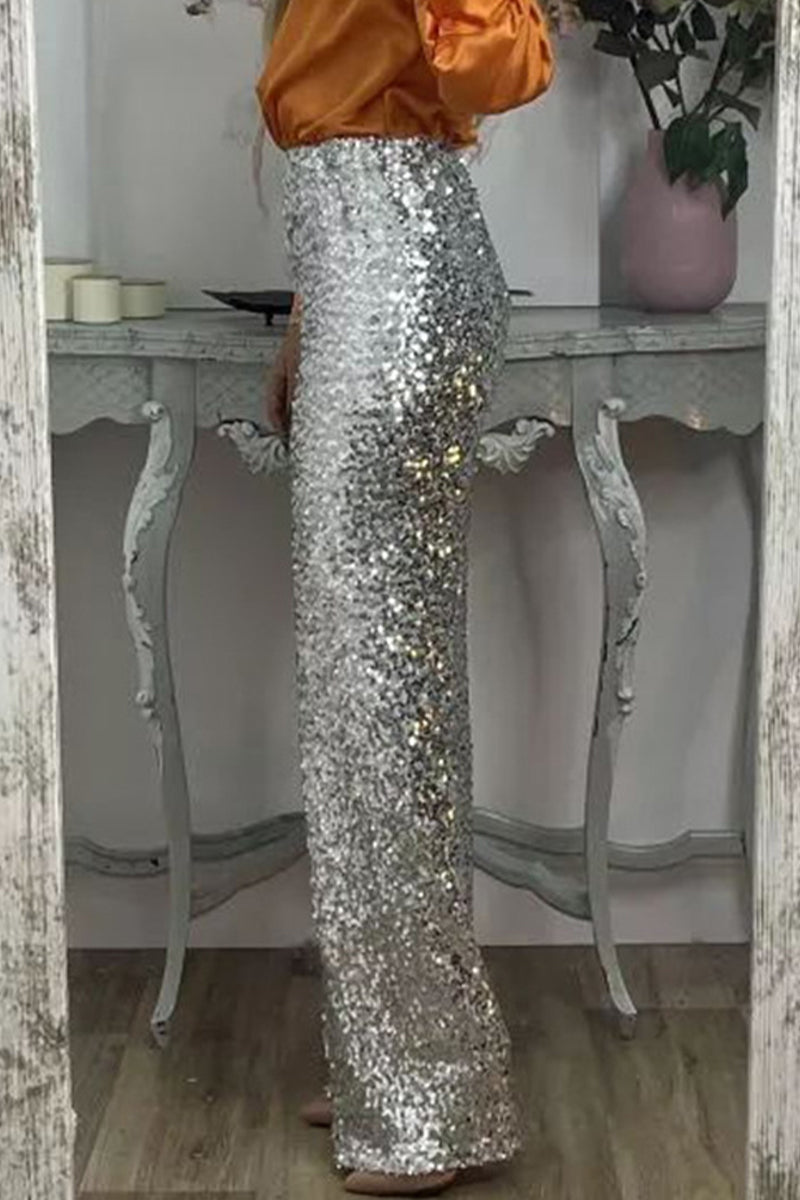 Phoebe | Pantalon large à sequins et taille haute — Amielle Paris