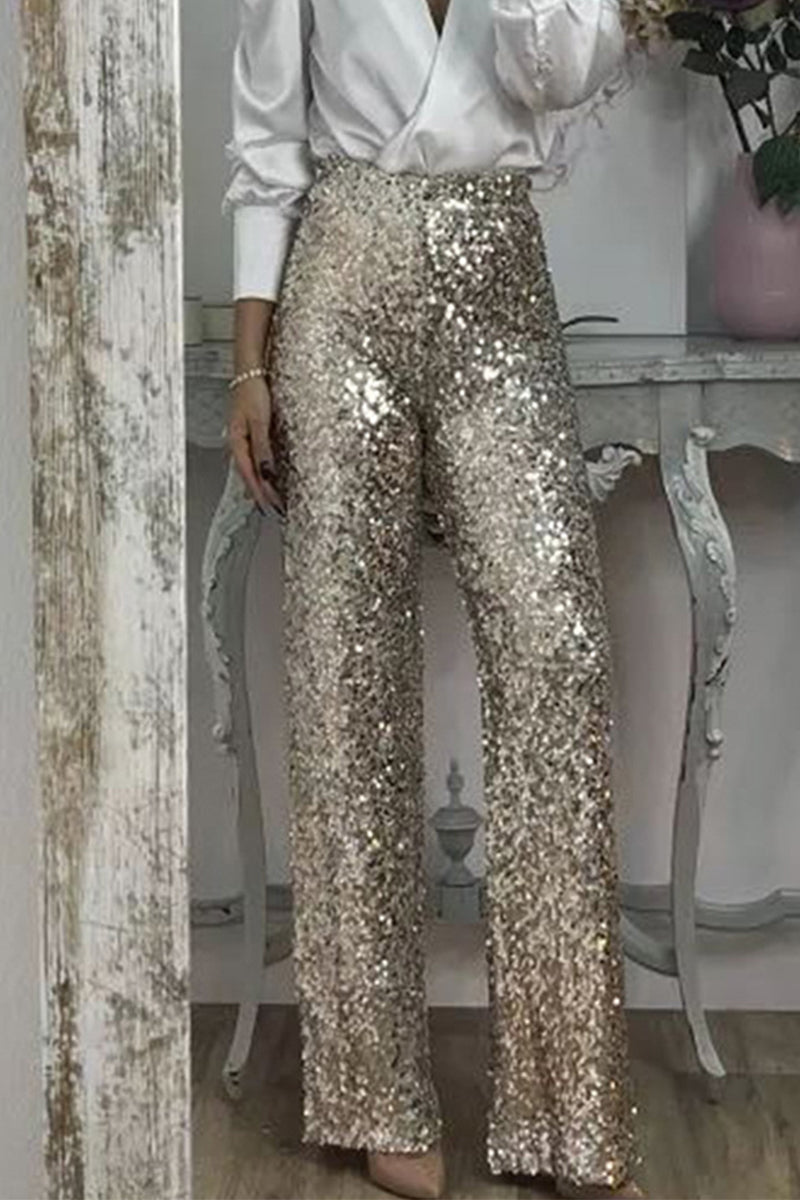 Phoebe | Pantalon large à sequins et taille haute — Amielle Paris