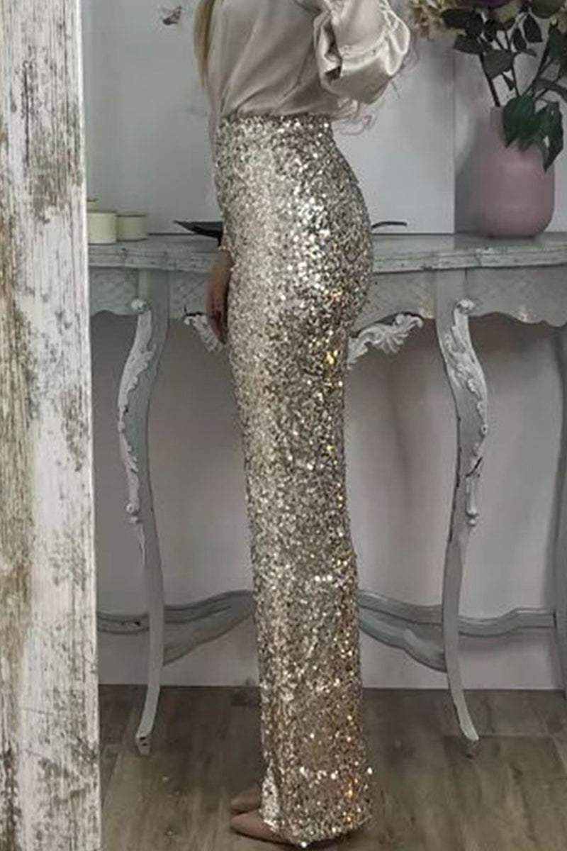 Phoebe | Pantalon large à sequins et taille haute — Amielle Paris