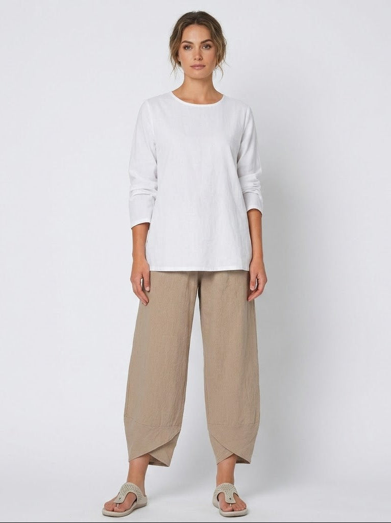 Béatrice | Pantalon large en lin mélangé à taille élastique — Amielle Paris