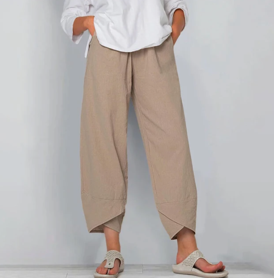 Béatrice | Pantalon large en lin mélangé à taille élastique — Amielle Paris