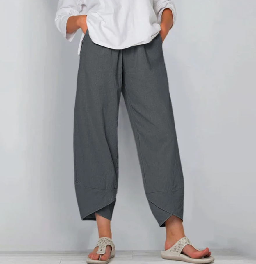 Béatrice | Pantalon large en lin mélangé à taille élastique — Amielle Paris