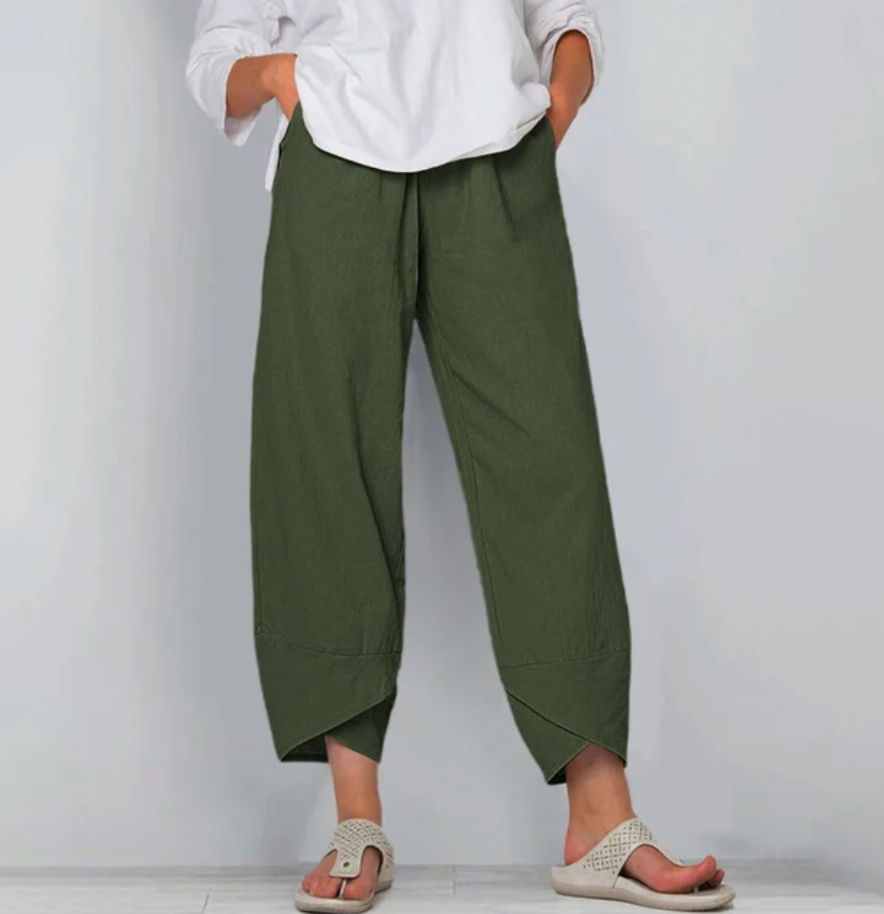 Béatrice | Pantalon large en lin mélangé à taille élastique — Amielle Paris