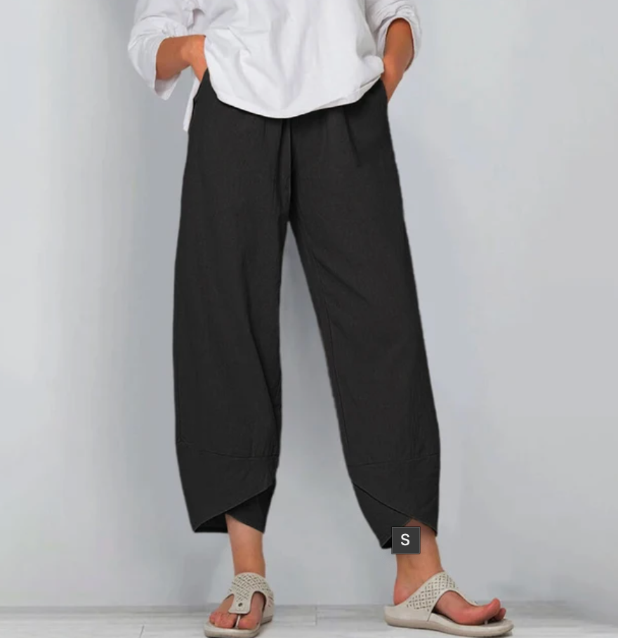 Béatrice | Pantalon large en lin mélangé à taille élastique — Amielle Paris