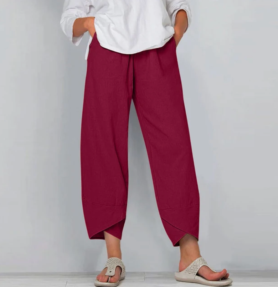 Béatrice | Pantalon large en lin mélangé à taille élastique — Amielle Paris