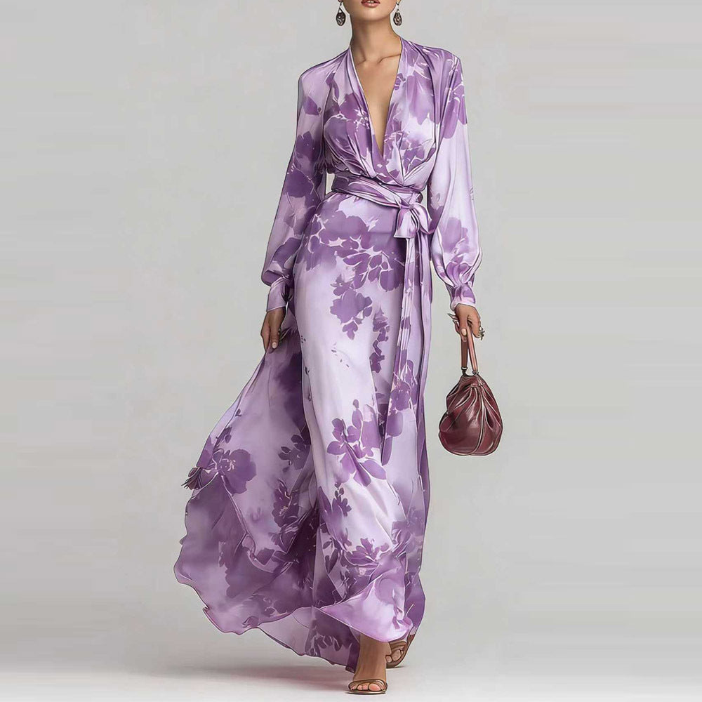 Isadora | Robe longue fleurie en mousseline à manches bouffantes — Amielle Paris