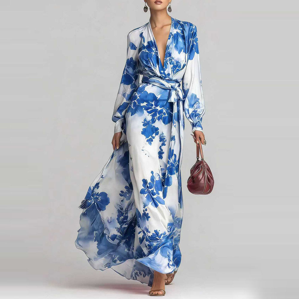 Isadora | Robe longue fleurie en mousseline à manches bouffantes — Amielle Paris