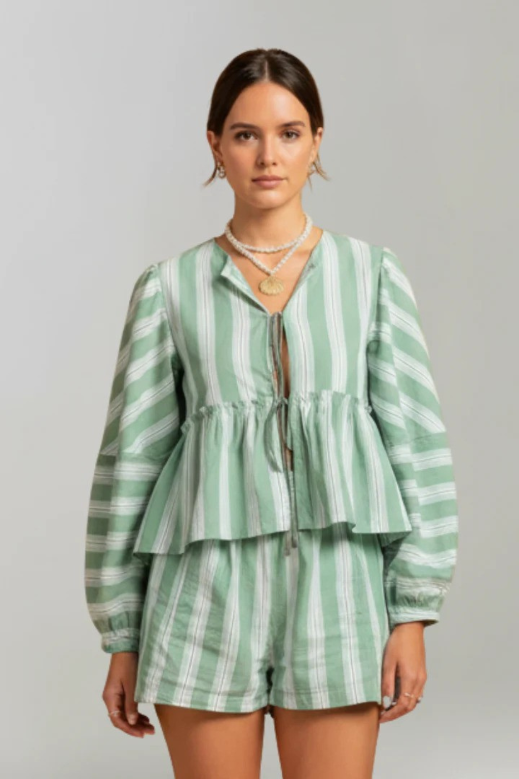 Camille | Ensemble d’intérieur rayé avec haut et short — Amielle Paris