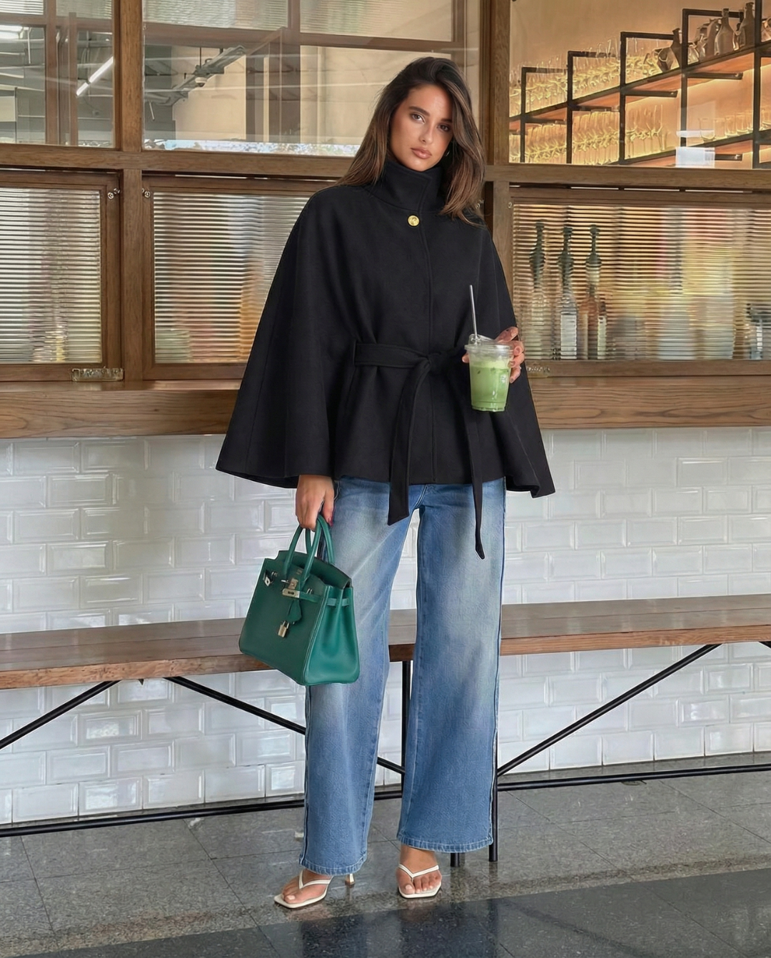 Sophie | Veste cape ceinturée à col montant — Amielle Paris