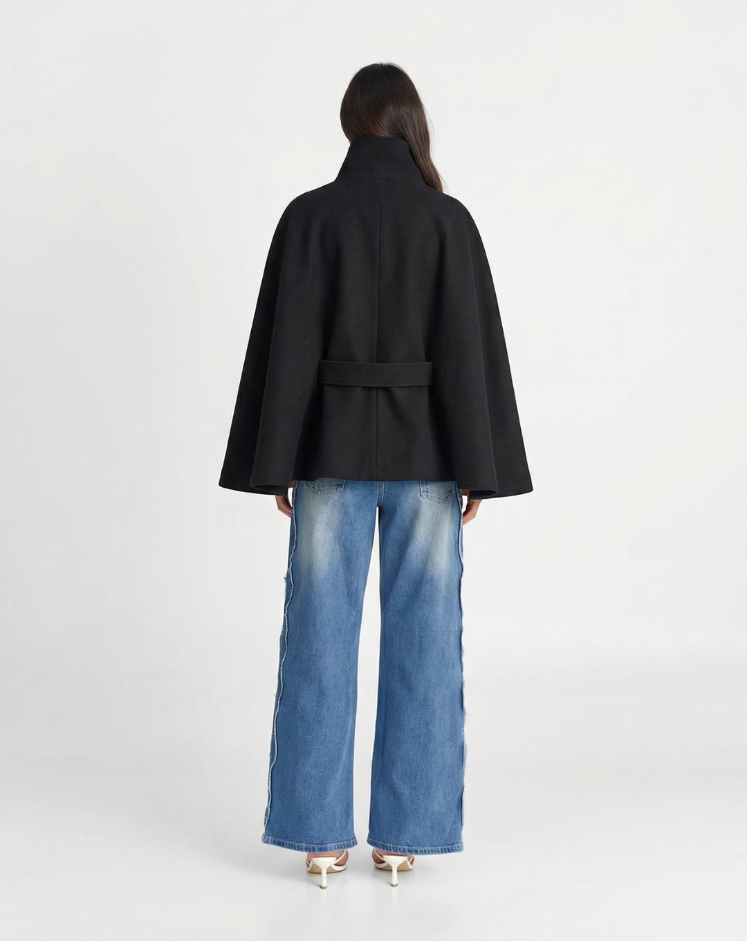 Sophie | Veste cape ceinturée à col montant — Amielle Paris
