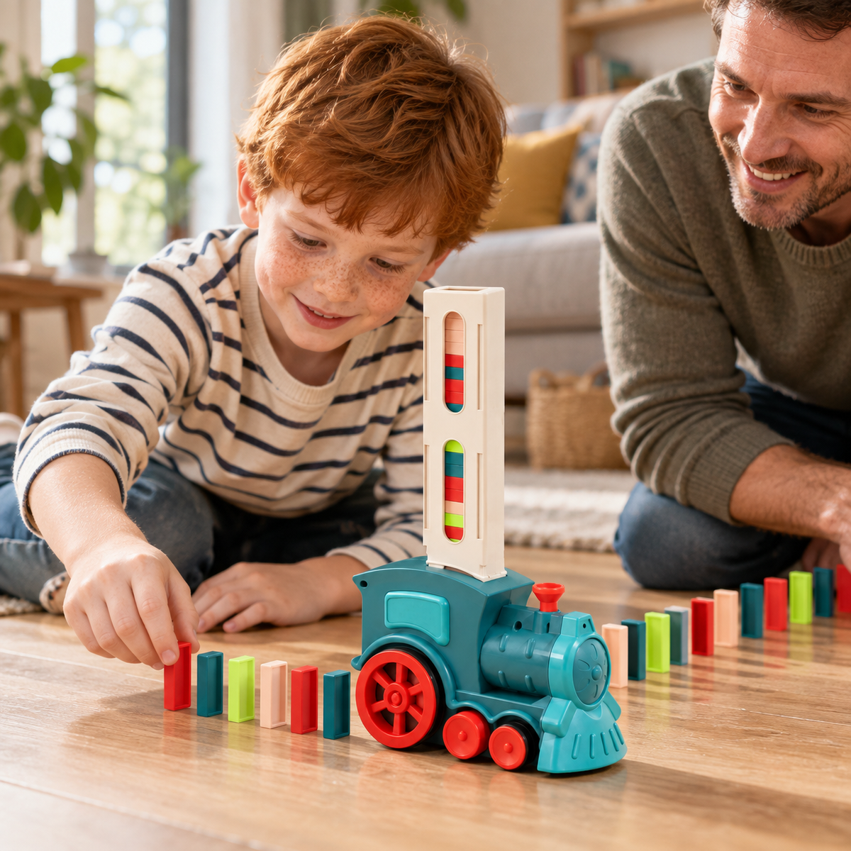 Train poseur de dominos automatique — vue 3