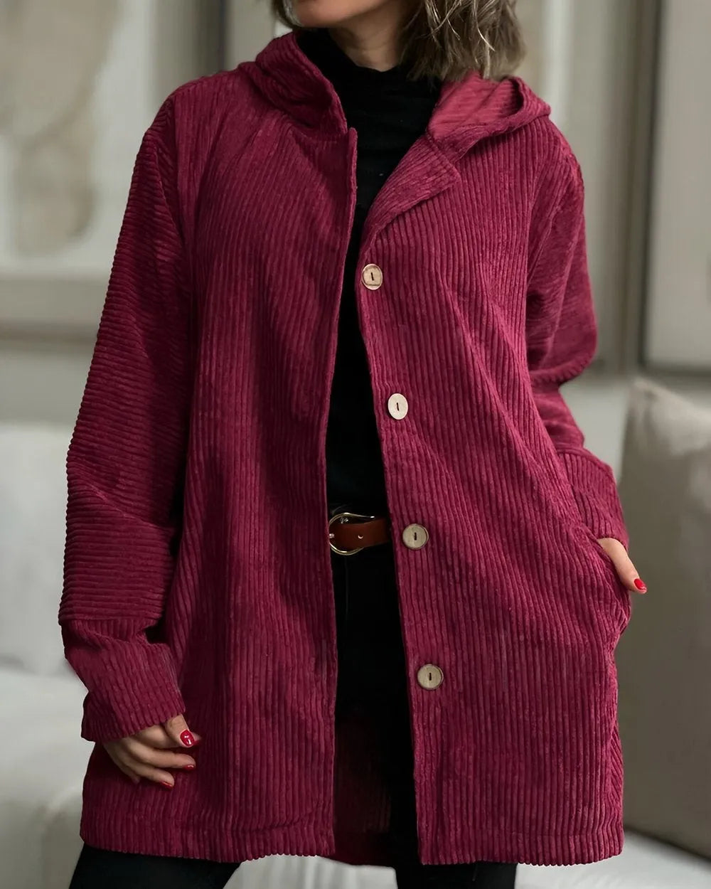 Leonie — Veste en velours côtelé à capuche — Amielle Paris