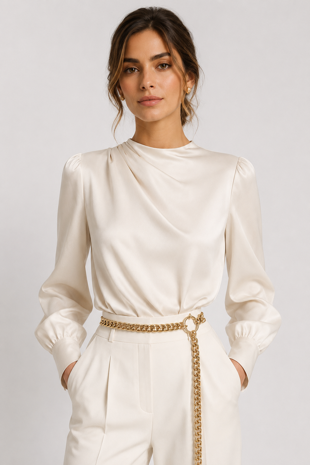 Blouse satinée à drapé asymétrique Lativa — Amielle Paris