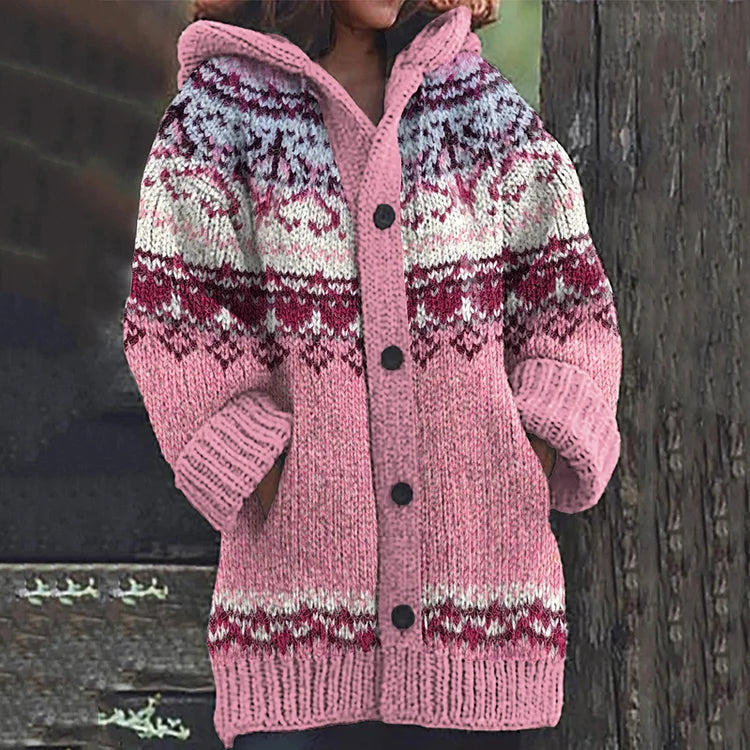 Gilet jacquard à capuche et boutons — Amielle Paris