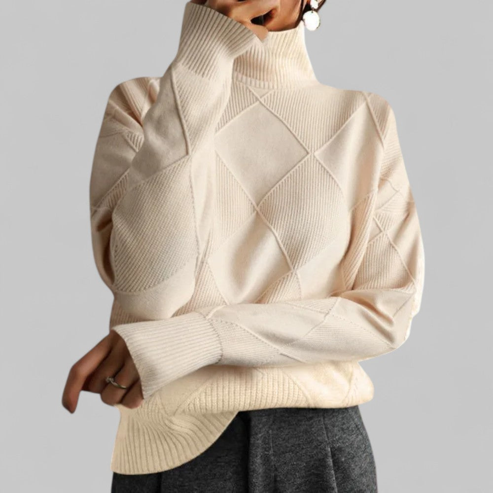 Pull ample à col roulé et maille losanges — Amielle Paris