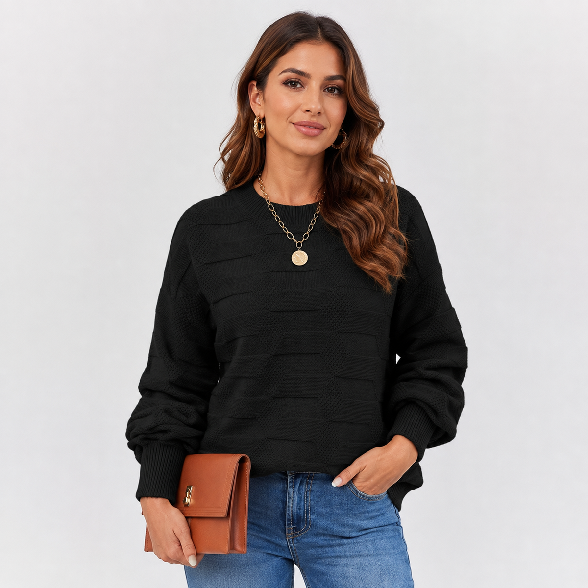 Pull texturé à manches bouffantes — Amielle Paris